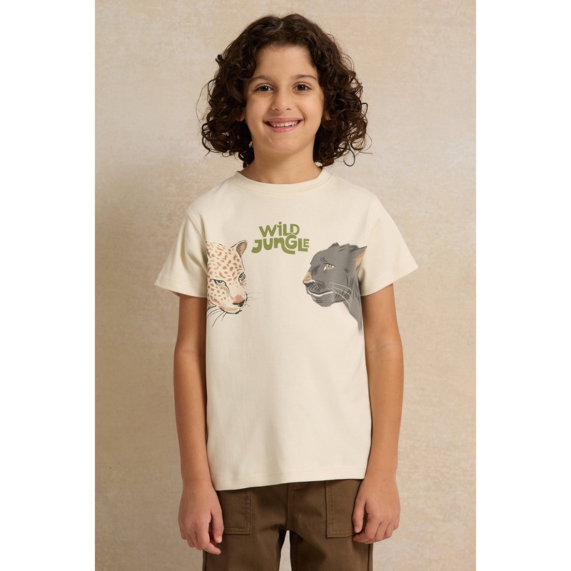 Boys Beige Digital Printed T-Shirt