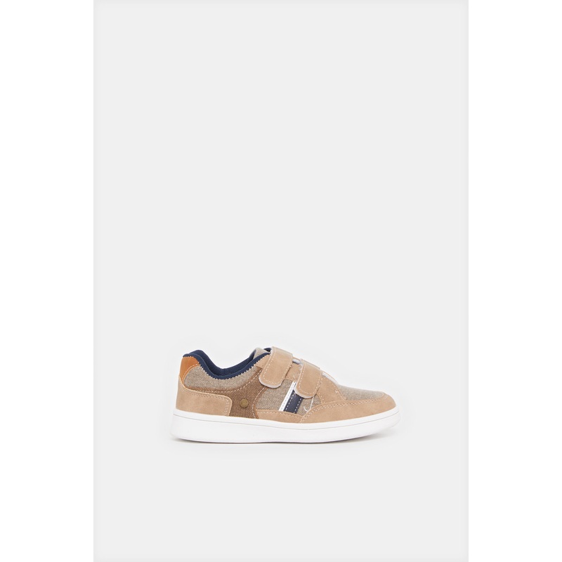 Boys Beige Material Block Sneakers
