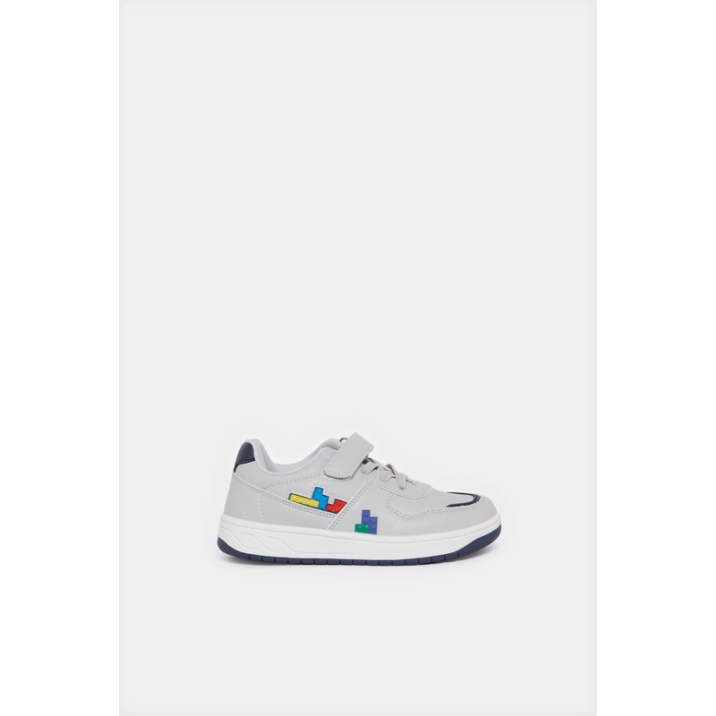 Boys Grey Stripped Patch Sneakers
