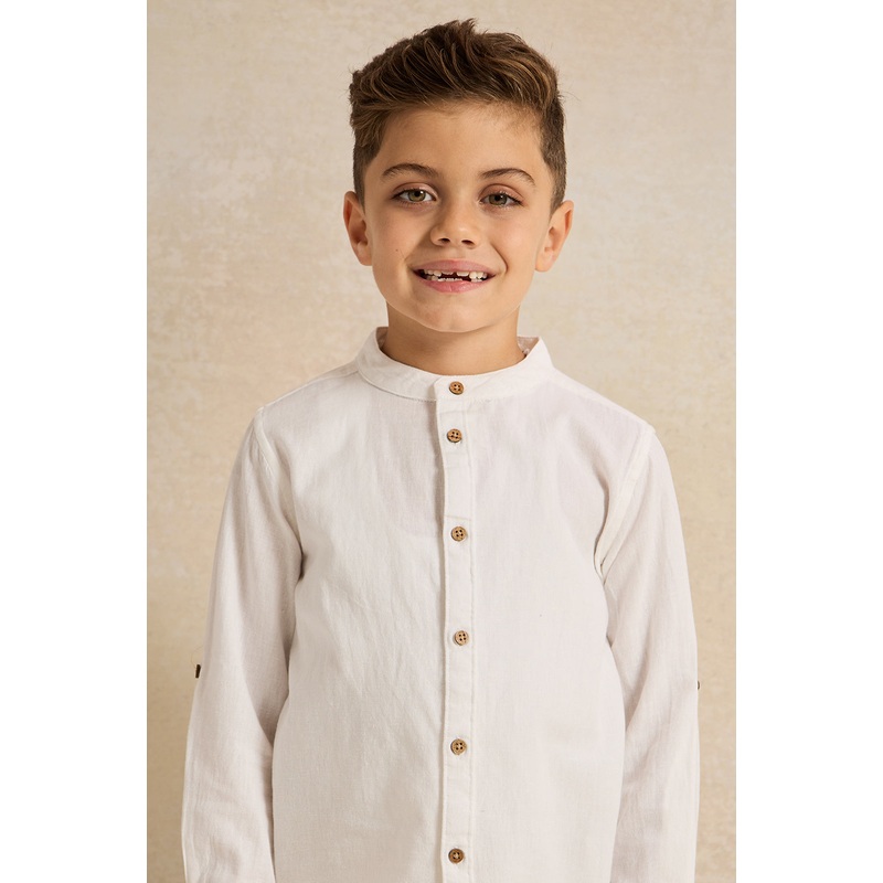 Boys White Mandarin Collar Shirt