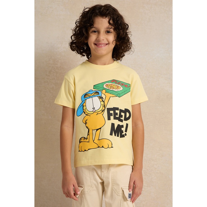 Boys Yellow Garfield Printed T-Shirt
