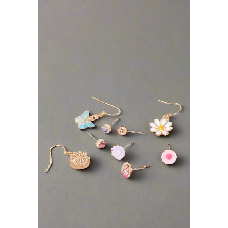 Girls Gold Embellished Earring Pack (9 Pairs)