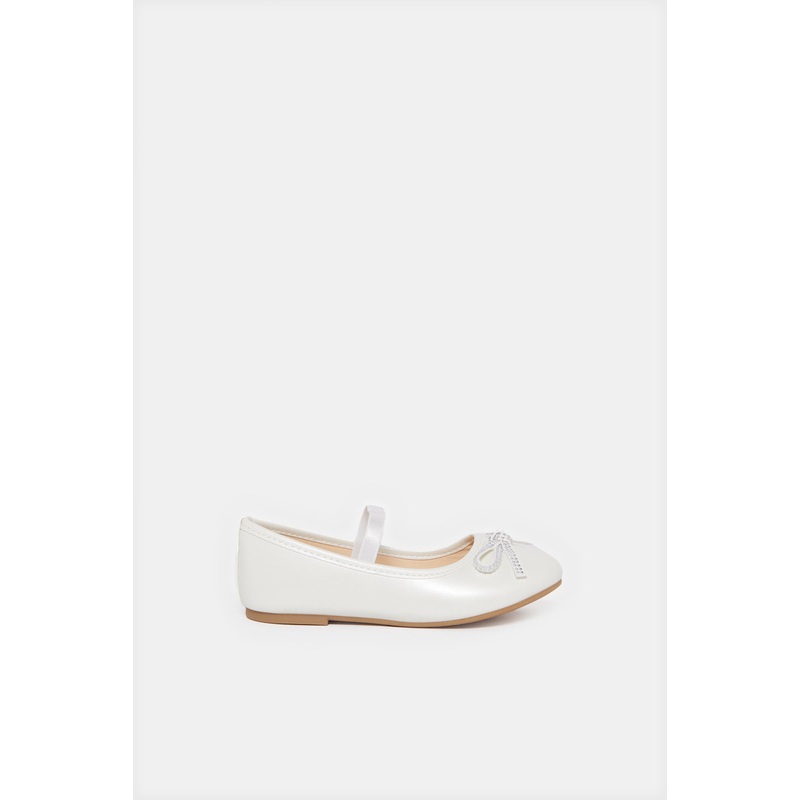 Girls Ivory Bow Embellished Ballerina