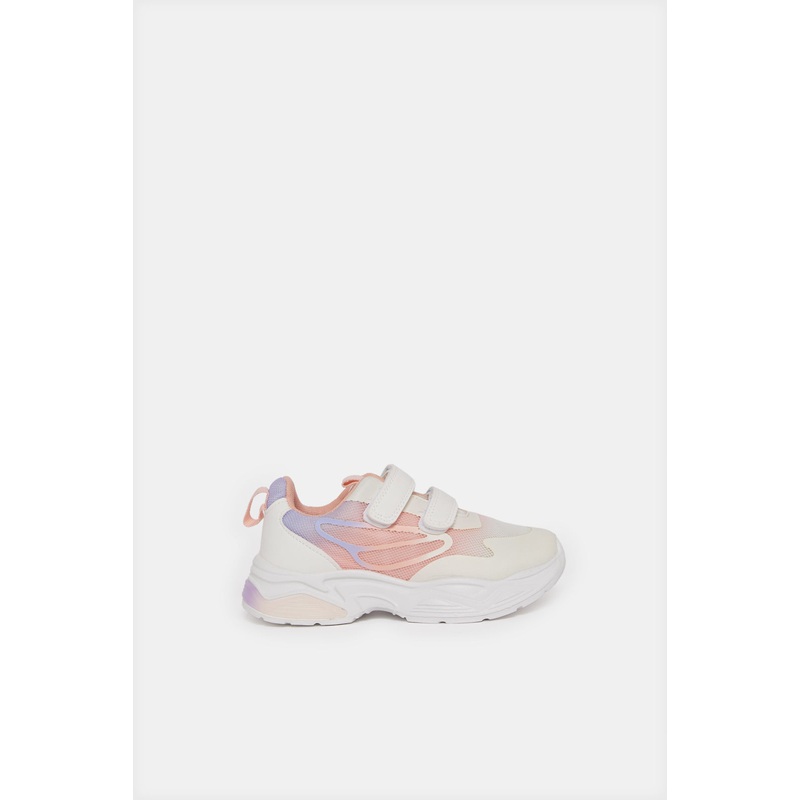 Girls Pink Double Velcro Strap Trainer