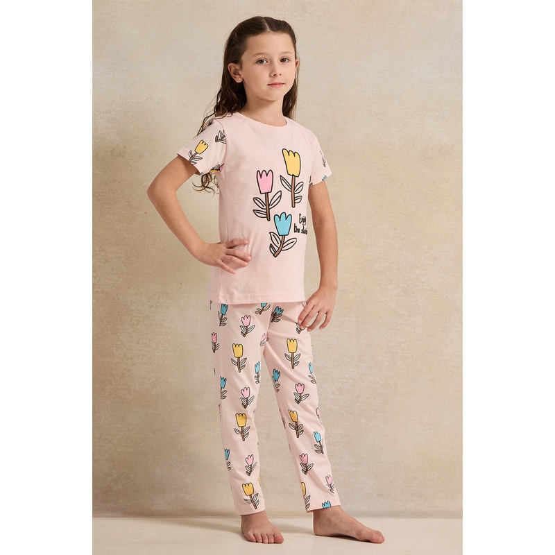 Girls Pink Print Pyjama Set (2 Piece)