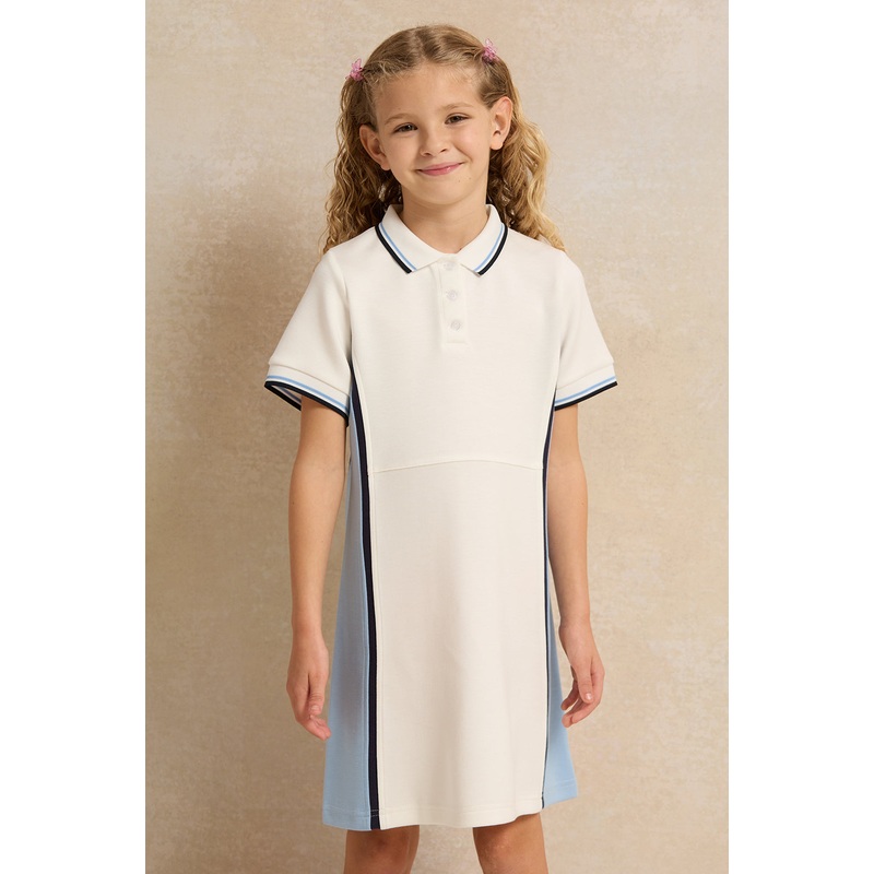 Girls White Collared A Line Dress