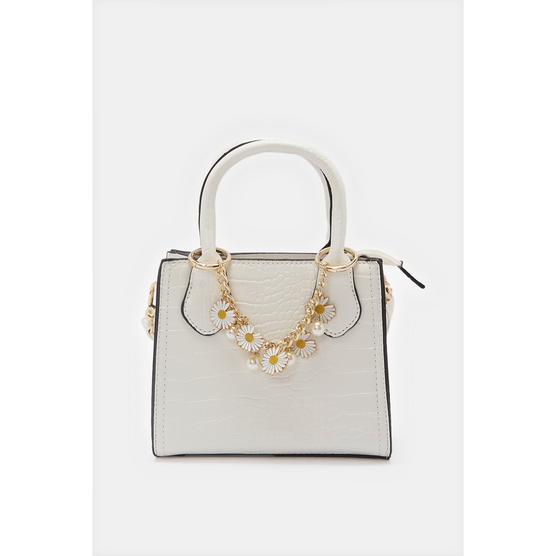Girls White Embellished Crossbody Bag