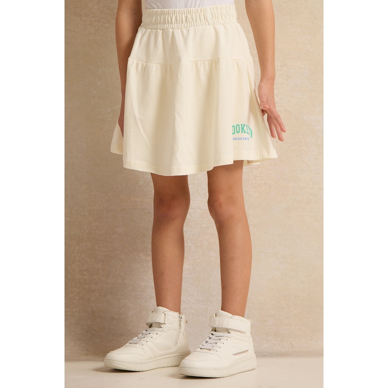 Girls  White Placement Print Tired Skirt
