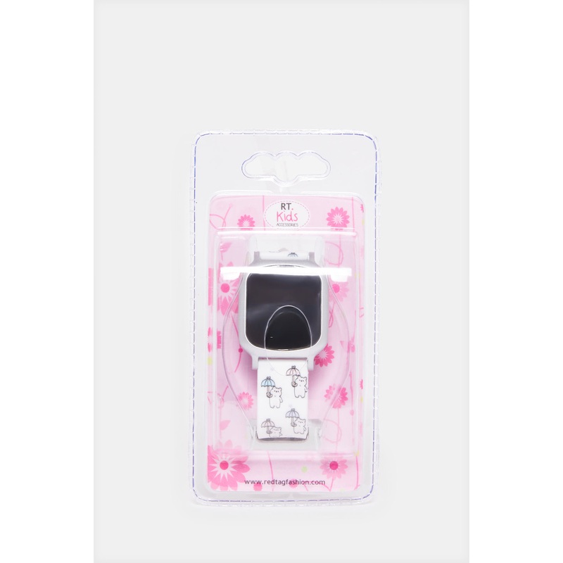 Girls White Printed Digital Watch