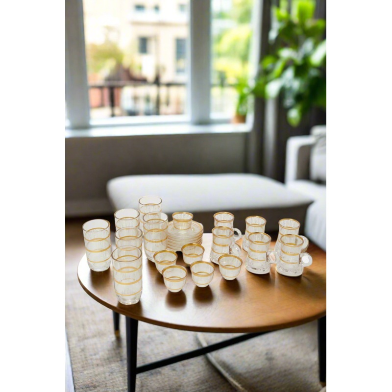Gold Glass Drink Set (24 Piece)
