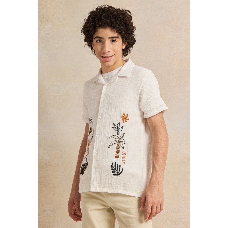 Senior Boys Beige  Embroidery Shirt