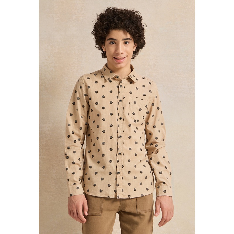 Senior Boys Beige Printed Shirt