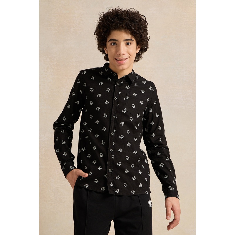 Senior Boys Black Printed Shirt