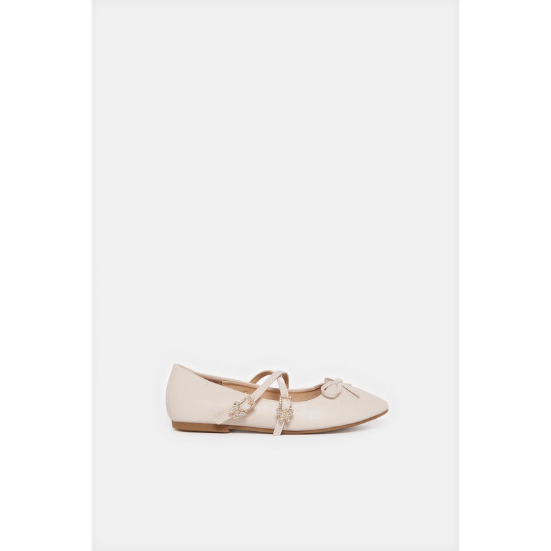 Senior Girls Cream Cross Strap Ballerina