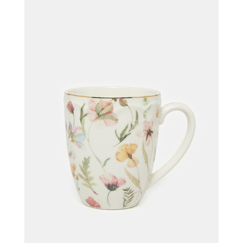 White Floral Print Mug (14 Oz)