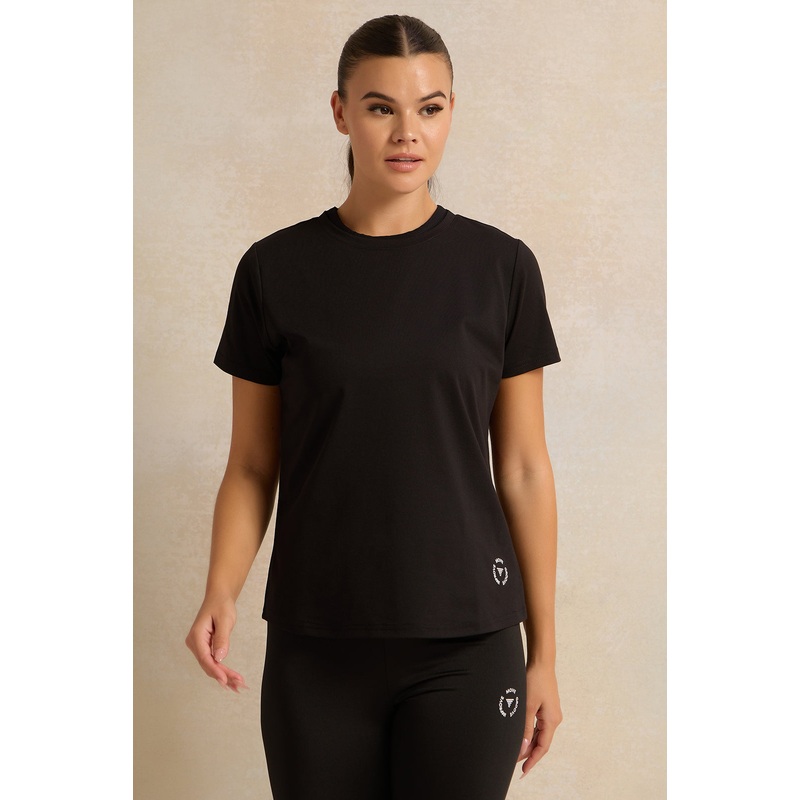 Women Black Basic Printed T-shirt