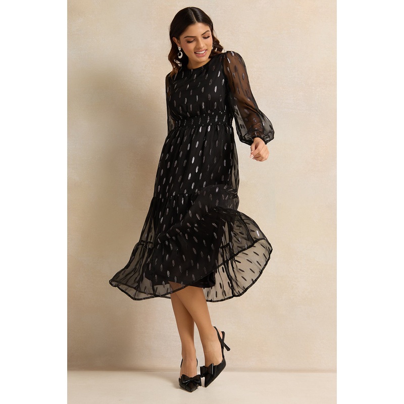 Women Black Dobby Waist Dress|UK8|UK10|UK12|UK14|UK16|UK18