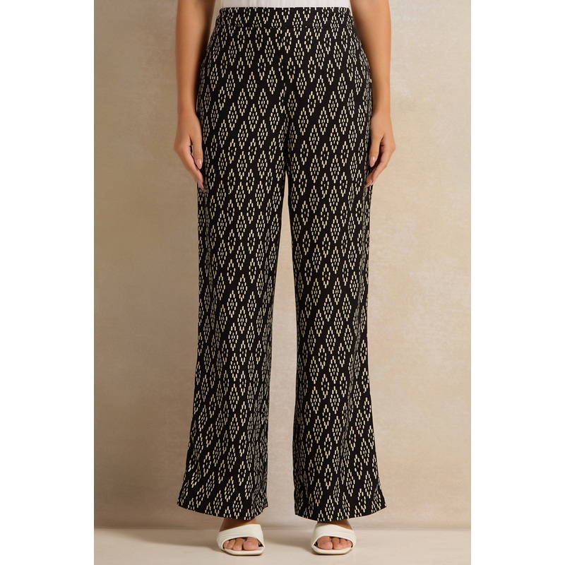 Women Black Printed  Wide Leg Trouser