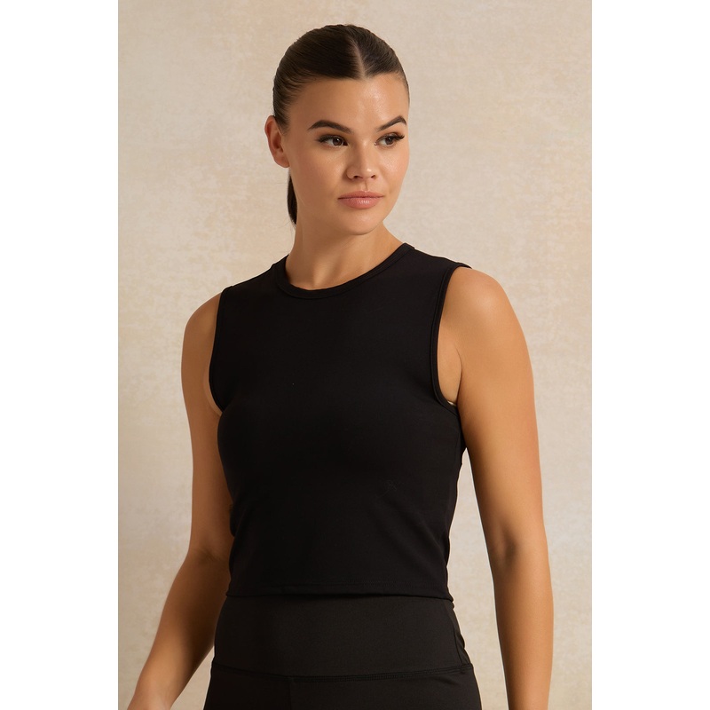 Women Black Sleeveless Active T-Shirt