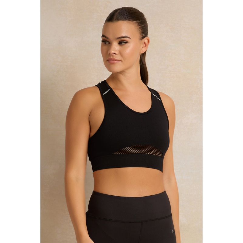 Women Black Sports Bra With Reflector