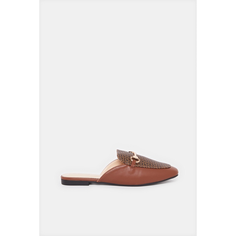 Women Brown Chain Trim Loafer Mule