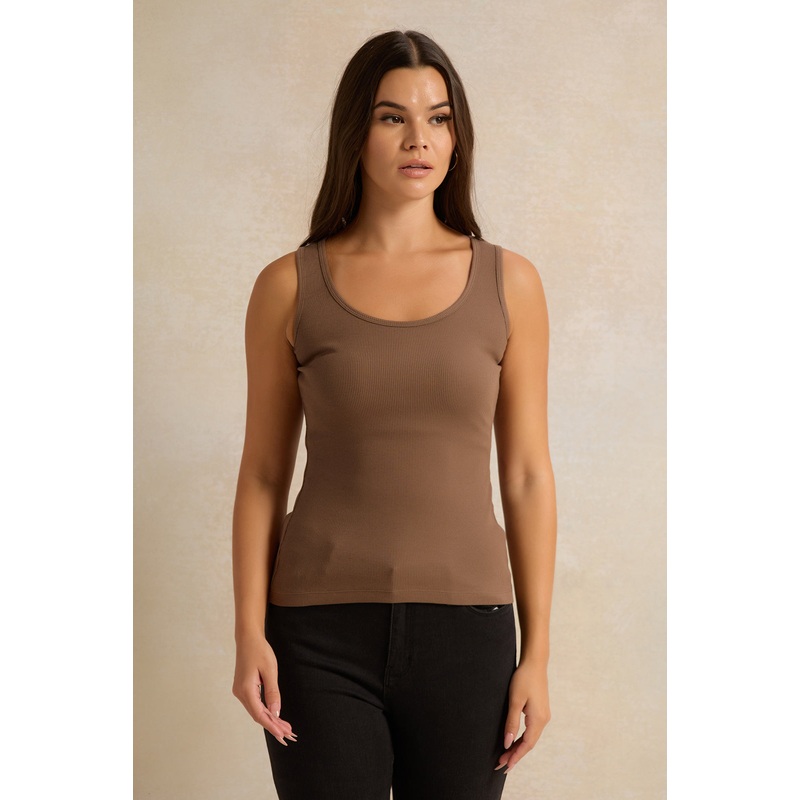 Women Brown Plain Sleeveless Vest
