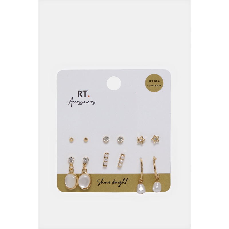 Women Gold Embellished Earring Pack (6 Pairs)