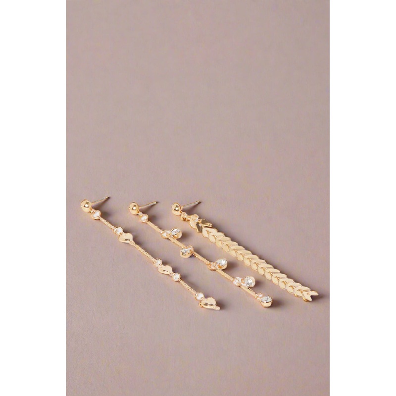 Women Gold Embellished Earring Set (3 Pairs)