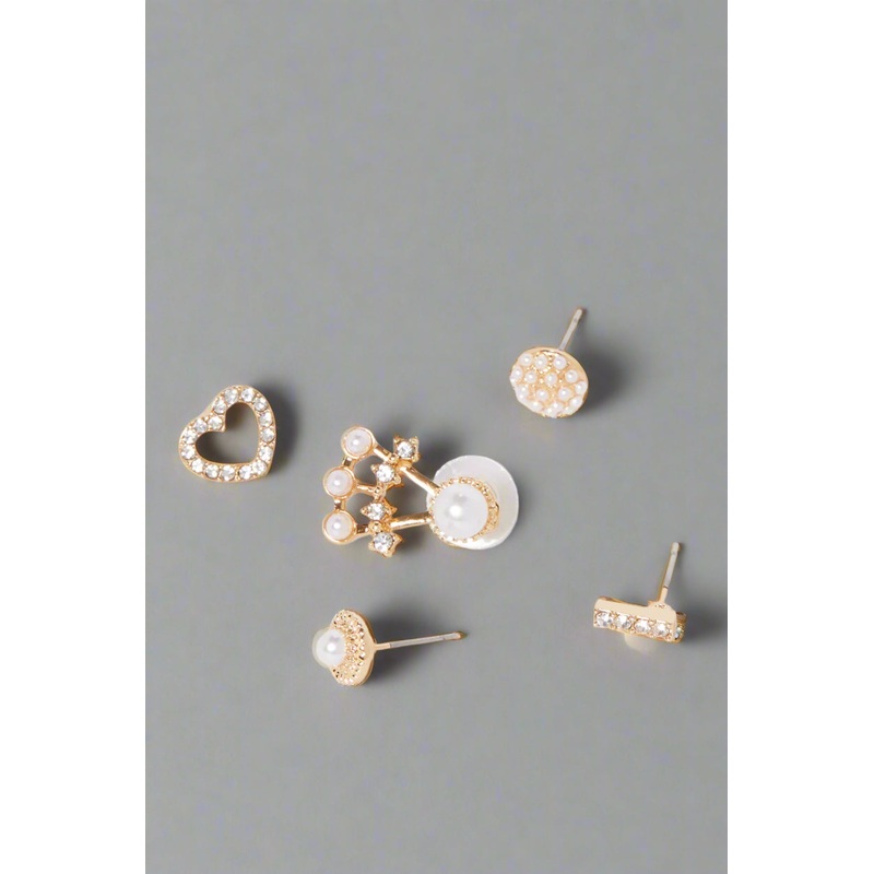 Women Gold Embellished Earring Set (5 Pairs)
