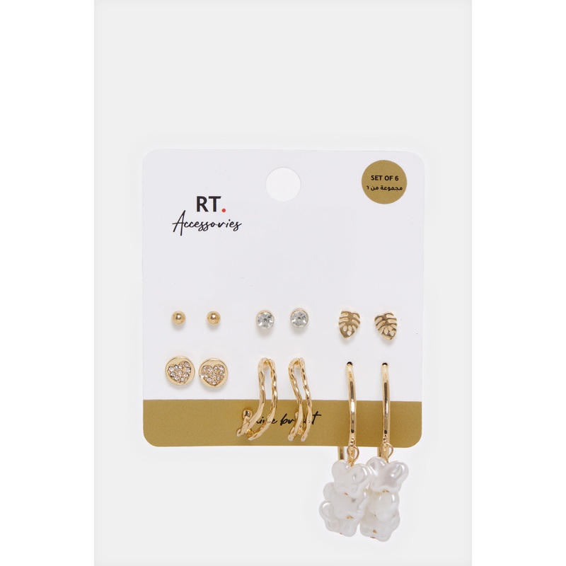 Women Gold Embellished Earring Set (6 Pairs)