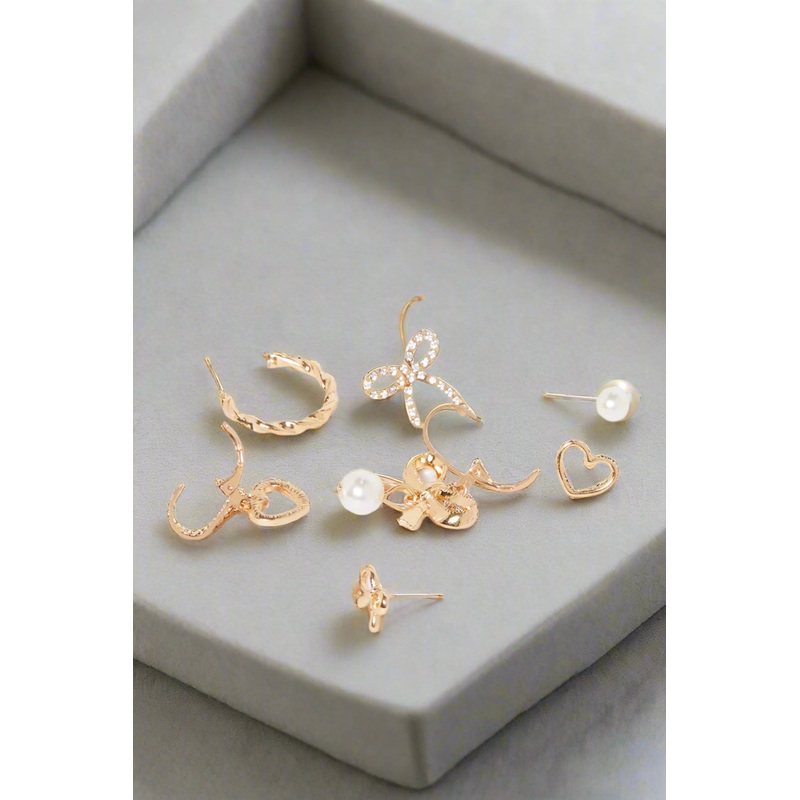 Women Gold Embellished Earring Set (8 Pairs)