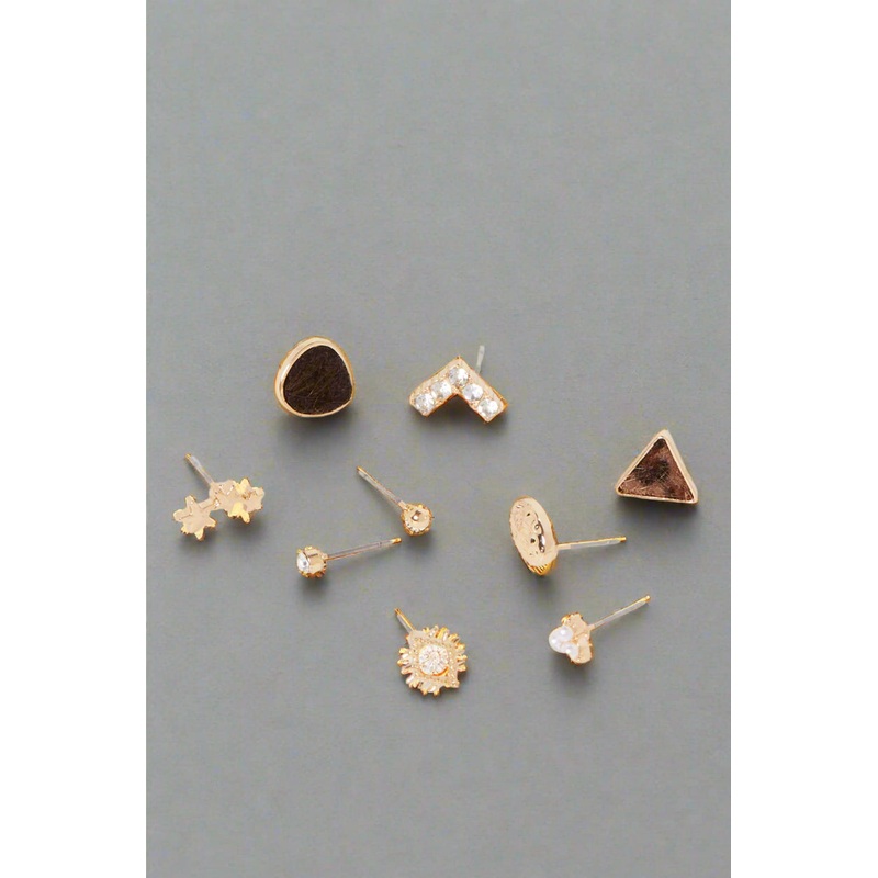 Women Gold Embellished Earring Set (9 Pairs)