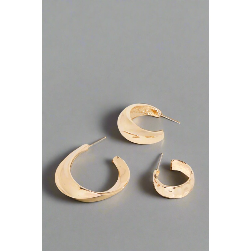 Women Gold Embellished Earrings Set (3 Pairs)