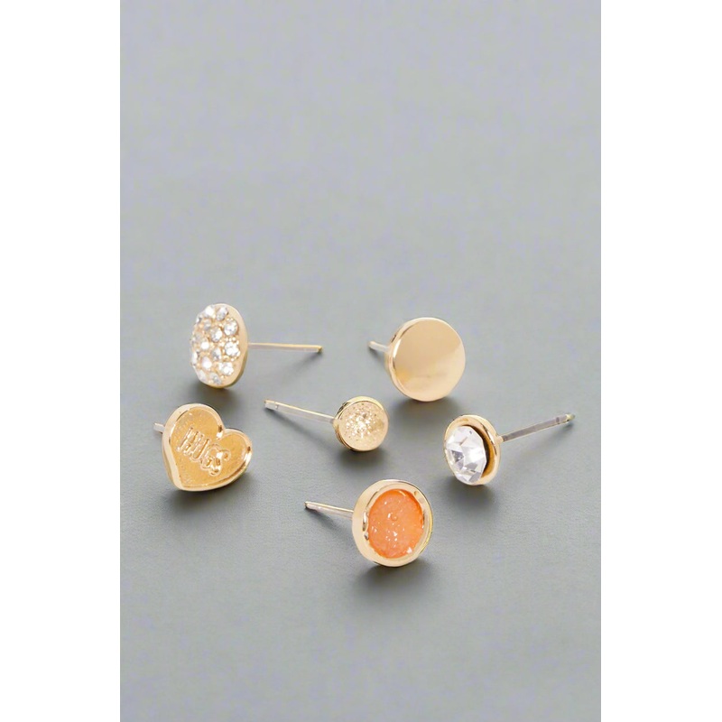 Women Gold Embellished Earrings Set (6 Pairs)