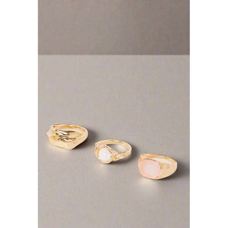 Women Gold Embellished Ring Set (3 Piece)