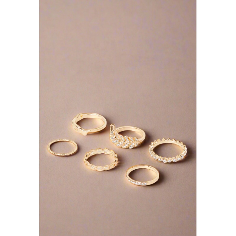 Women Gold  Embellished Ring Set (6 Piece)