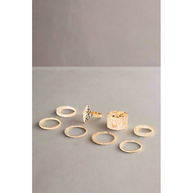 Women Gold  Embellished Ring Set (8 Piece)