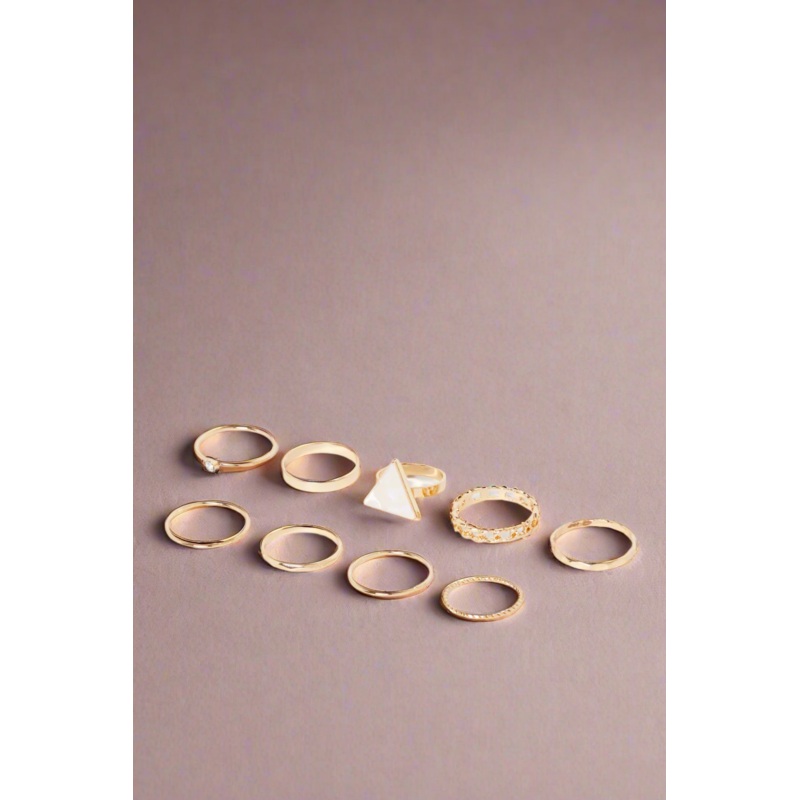 Women Gold Embellished Ring Set (9 Piece)