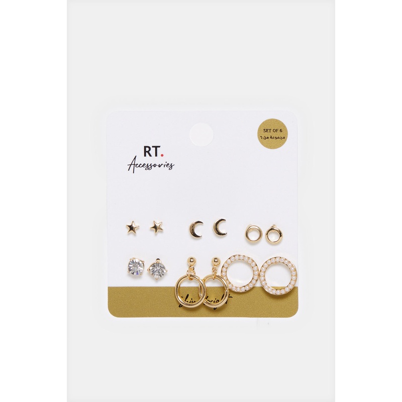 Women Gold Embellished Studs (6 Pairs)