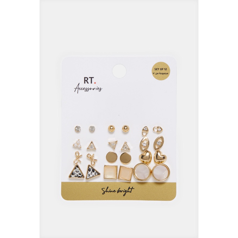 Women Gold Embellished Studs (Pack of 12)