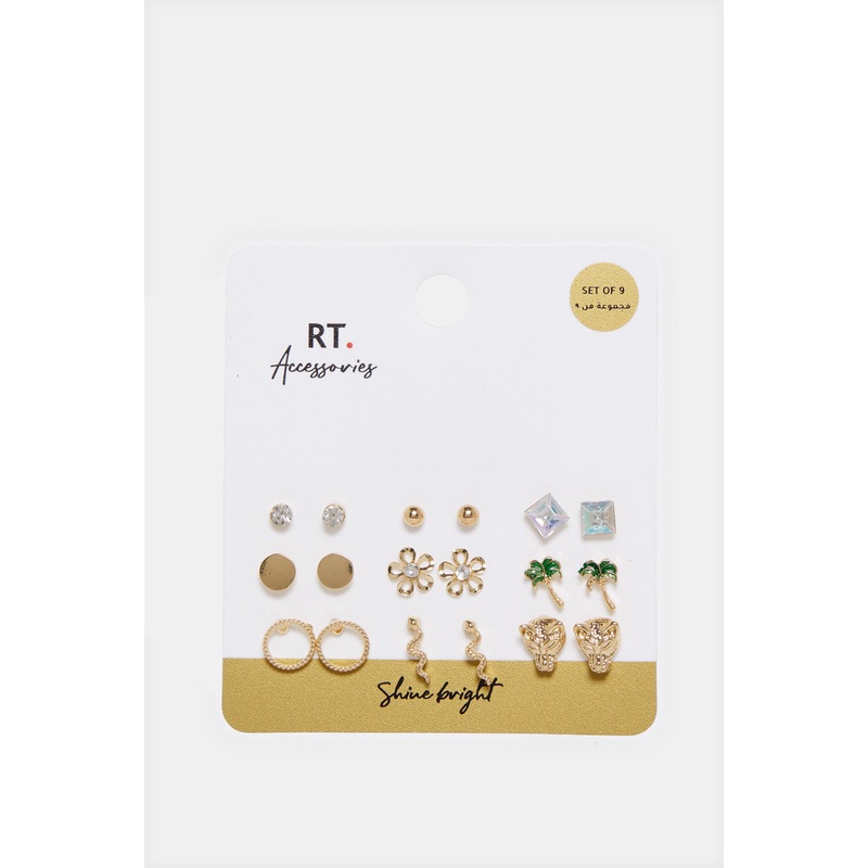 Women Gold Embellished Studs (Pack of 9)