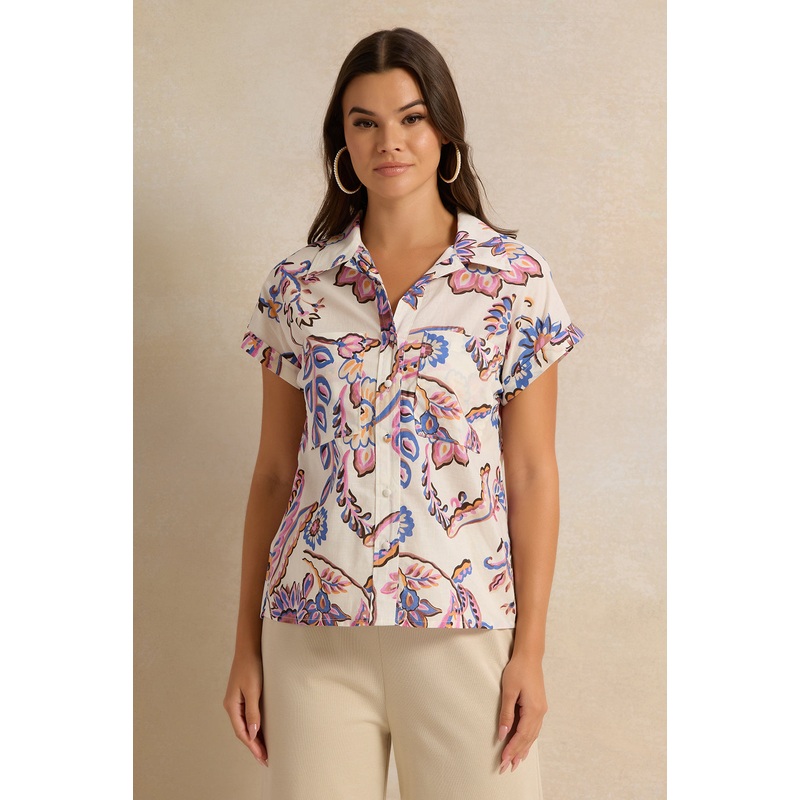 Women Ivory Printed Button Down Shirt