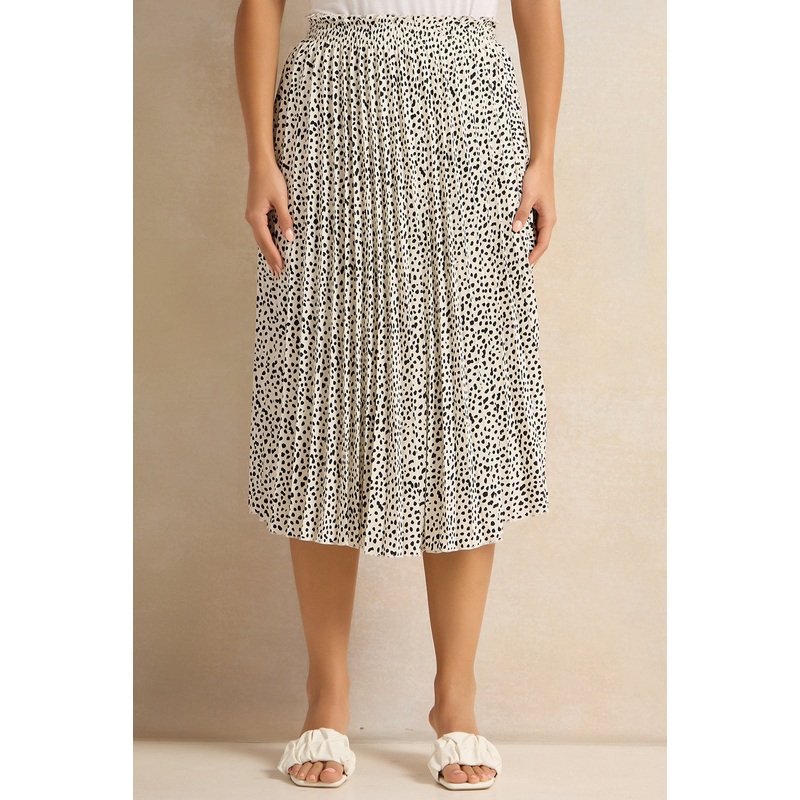 Women Ivory Printed Elasticated Pleated Skirt
