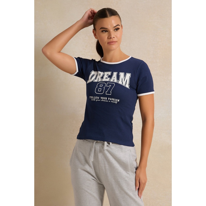 Women Navy Printed T-Shirt|UK8|UK10|UK12|UK14|UK16|UK18