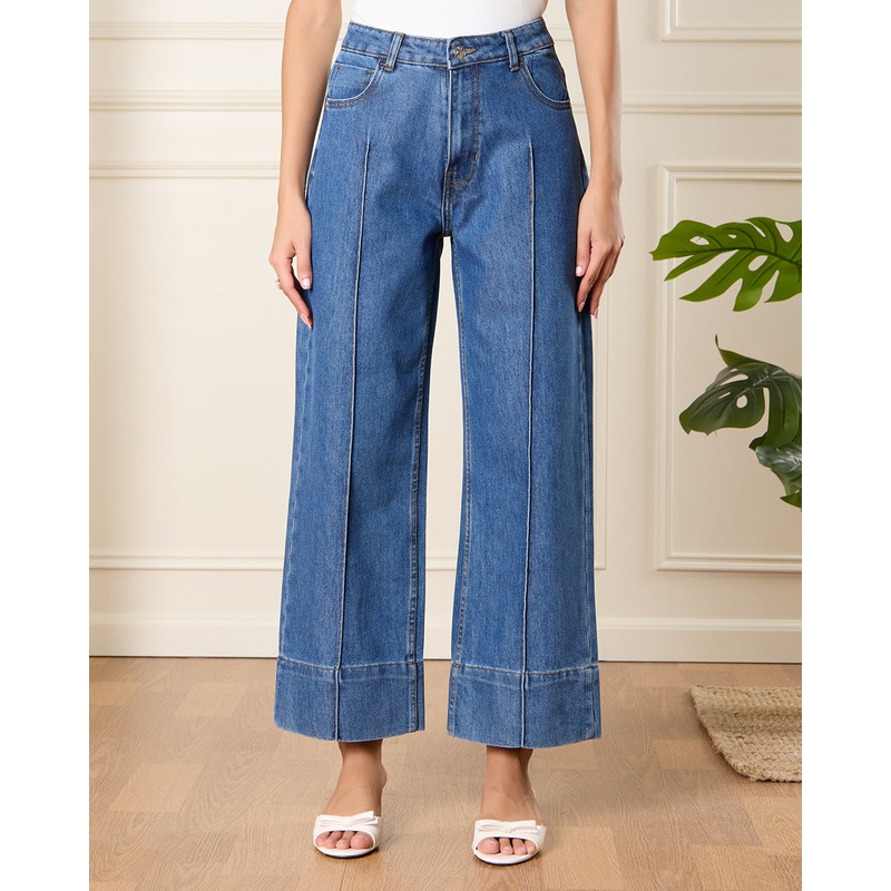 Women Navy Wide Leg Jeans|UK8|UK10|UK12|UK14|UK16|UK18