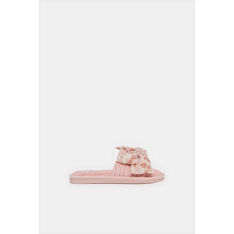Women Pink Bow Trim Slipper|Small|Medium|Large
