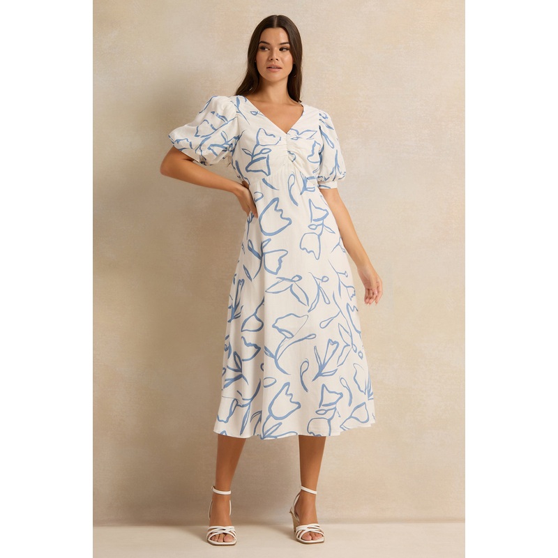 Women White Printed Side Cutout Dress
