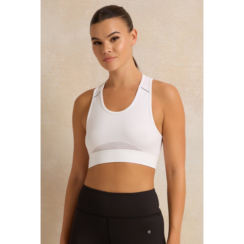 Women White Sports Bra With Reflector