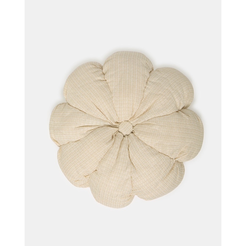 Beige Jacquard Circular Flower Cushion