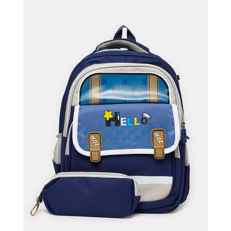 Boys Blue Print 2 Piece School Backpack (14 Inch)